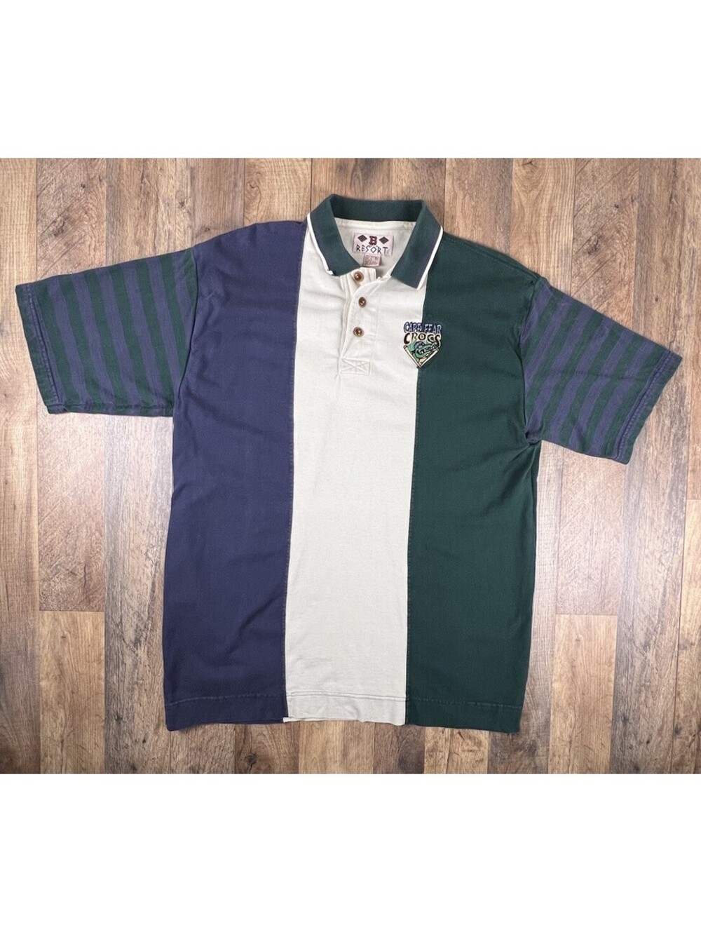 Vintage 90s Cape Fear Crocs Polo Fayetteville  MiLB Minor Baseball Colorblock XL